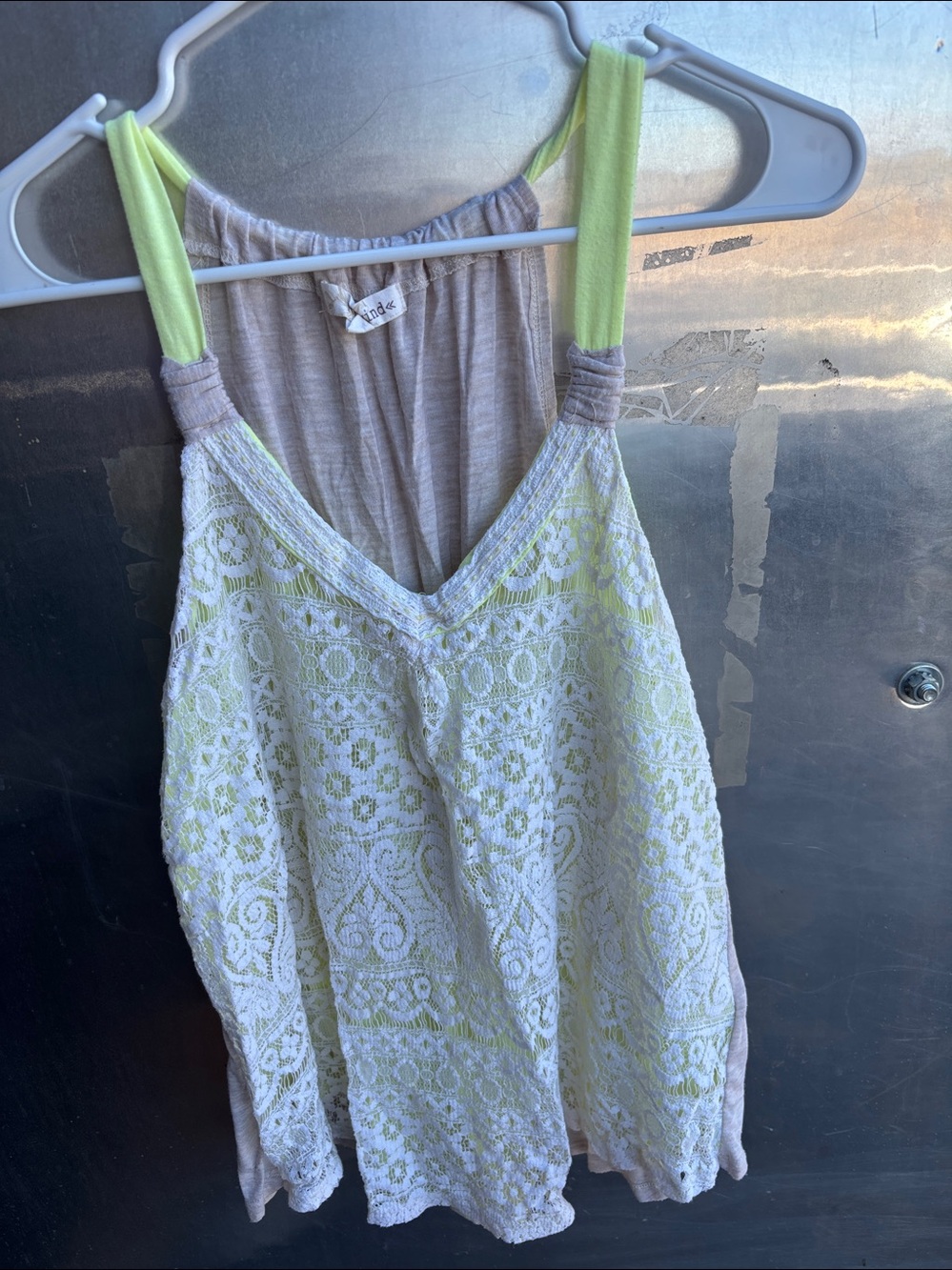Rewind Cream Lace One-Piece with Neon Yellow Straps, XLG,